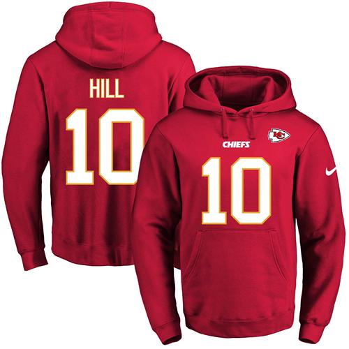 Nike Chiefs #10 Tyreek Hill Red Name & Number Pullover NFL Hoodie - Click Image to Close
